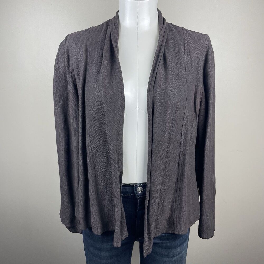 Eileen Fisher Petite Medium Chocolate Brown Linen Blend Open Cardigan